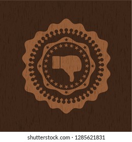 dislike icon inside retro style wooden emblem