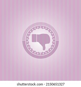 dislike icon inside retro style pink emblem. Conceptual design.