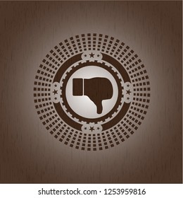 dislike icon inside retro wooden emblem