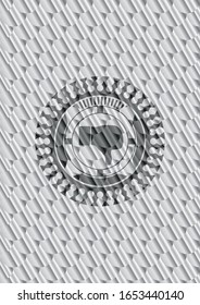 dislike icon inside silver shiny badge. Scales pattern. Vector Illustration. Detailed.