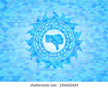 dislike icon inside sky blue emblem with mosaic ecological style background