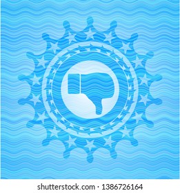 dislike icon inside sky blue water wave badge.
