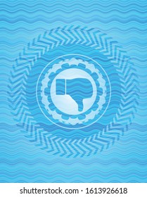 dislike icon inside sky blue water emblem background.