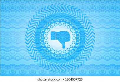 dislike icon inside water wave representation badge background.