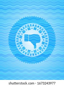 dislike icon inside water wave badge background.