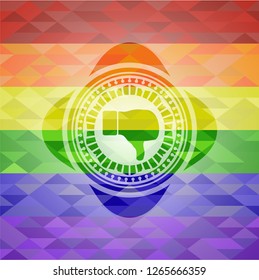 dislike icon on mosaic background with the colors of the LGBT flag