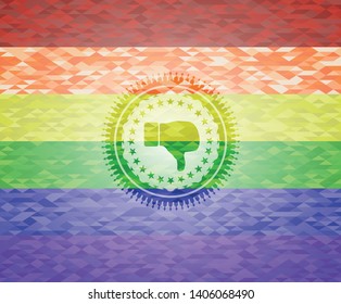 dislike icon on mosaic background with the colors of the LGBT flag