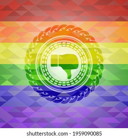 dislike icon on mosaic background with the colors of the LGBT flag. 