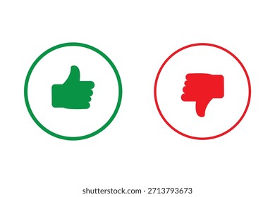 No me gusta y me gusta el Botón de iconos. Iconos de pulgar hacia arriba y pulgar hacia abajo en las Formas de Botones circulares, íconos de notificaciones de redes sociales. Ilustración vectorial 