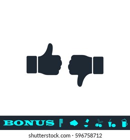 Dislike like icon flat. Black pictogram on white background. Vector illustration symbol and bonus button