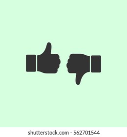 Dislike like icon flat. Grey vector symbol on green background