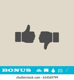 Dislike like icon flat. Grey pictogram on light background. Vector illustration symbol and bonus button real estate, ottoman, vase, tv, fishing rod