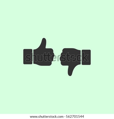 Dislike like icon flat. Grey vector symbol on green background