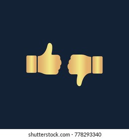 Dislike like icon flat. Simple gold pictogram on dark background. Vector illustration symbol