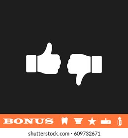 Dislike like icon flat. White pictogram on black background. Vector illustration symbol and bonus button tooth, vase, star, mirror, bottle