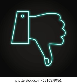 Dislike neon icon in line style. Hand with thumb down, voting symbol. Vector illustration.