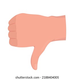 Dislike semi flat color vector hand gesture. Editable pose. Human body part on white. Disagreement. Thumb downward cartoon style illustration for web graphic design, animation, sticker pack