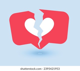 Dislike sign with broken heart, social media like icon with crack, antipathy symbol, vector