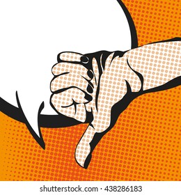 dislike sign gesture thumb isolated with bubble text comic book pop art. vector illustration