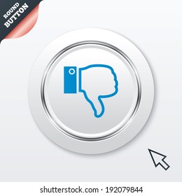 Dislike sign icon. Thumb down sign. Hand finger down symbol. White button with metallic line. Modern UI website button with mouse cursor pointer. Vector
