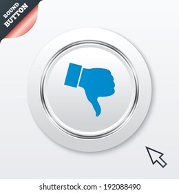 Dislike sign icon. Thumb down sign. Hand finger down symbol. White button with metallic line. Modern UI website button with mouse cursor pointer. Vector