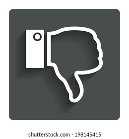 Dislike sign icon. Thumb down sign. Hand finger down symbol. Gray flat button with shadow. Modern UI website navigation. Vector