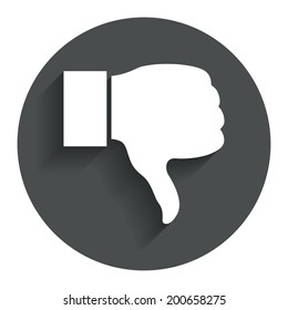 Dislike sign icon. Thumb down sign. Hand finger down symbol. Circle flat button with shadow. Modern UI website navigation. Vector