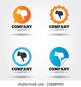 Dislike sign icon. Thumb down sign. Hand finger down symbol. Business abstract circle logos. Icon in speech bubble, wreath. Vector