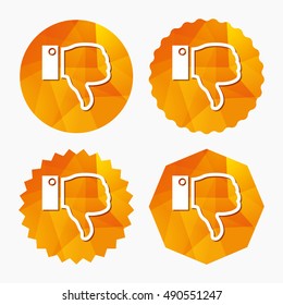 Dislike sign icon. Thumb down sign. Hand finger down symbol. Triangular low poly buttons with flat icon. Vector