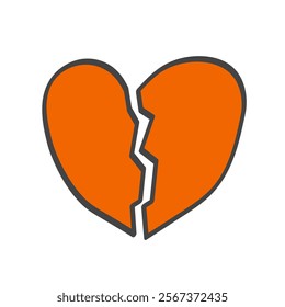 Dislike symbol. Broken Heart Icon. Love is gone. Crisis doodle illustration. Vector 