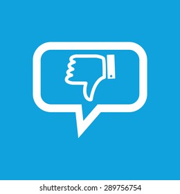 Dislike symbol in chat bubble, isolated on blue