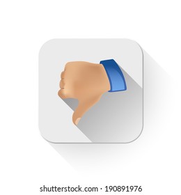 Dislike thumbs down icon With long shadow over app button