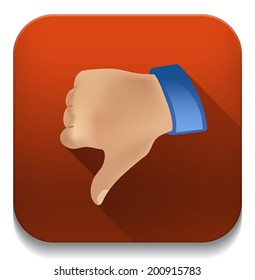 Dislike thumbs down icon With long shadow over app button