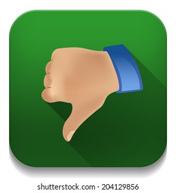 Dislike thumbs down icon With long shadow over app button