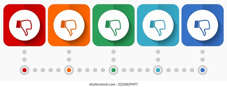 Dislike, unlike vector icons, infographic template, set of flat design symbols in 5 color options