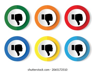 Dislike vector icon set, modern design,  flat design illustration with web buttons in 6 colors options