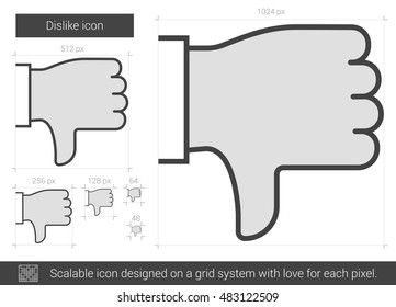 Dislike vector line icon isolated on white background. Dislike line icon for infographic, website or app. Scalable icon designed on a grid system.