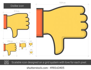 Dislike vector line icon isolated on white background. Dislike line icon for infographic, website or app. Scalable icon designed on a grid system.