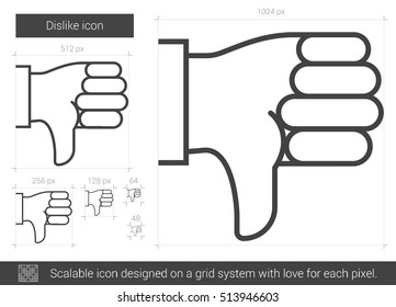 No le gusta el icono de línea vectorial aislado en fondo blanco. Icono de línea de disgusto para infografía, sitio web o aplicación. Icono escalable diseñado en un sistema de cuadrícula.