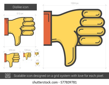 No le gusta el icono de línea vectorial aislado en fondo blanco. Icono de línea de disgusto para infografía, sitio web o aplicación. Icono escalable diseñado en un sistema de cuadrícula.