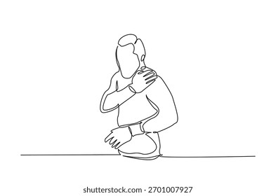 Luxação do ombro em desenho contínuo de uma linha. Ilustração de arte de linha única de Homem sofrendo de dor no ombro. Vetor editável.