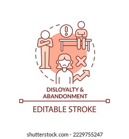 Disloyalty and abandonment red concept icon. Personal barrier. Brain block abstract idea thin line illustration. Isolated outline drawing. Editable stroke. Arial, Myriad Pro-Bold fonts used
