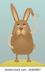 dismal rabbit combing his ear