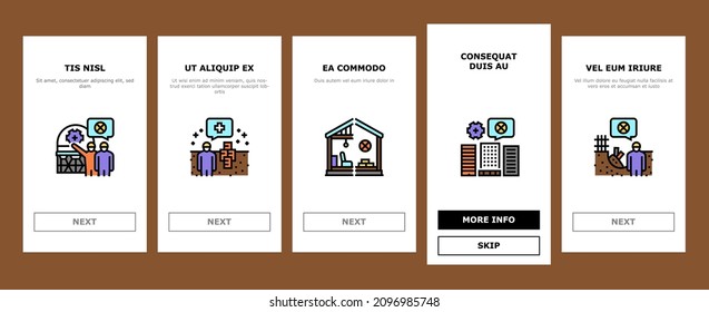 Dismantling Construction Process Onboarding Mobile App Page Screen Vector. Tile And Wood Floor Dismantling, Building And House, Tower Factory Demolition. Hazardous Waste Transportation Illustrations