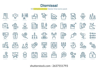 Dismissal line icon pack. Dismissal Stroke icon set. Editable Stroke icon