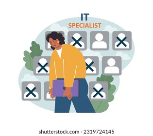 Dismissal of IT specialists. Mass layoffs of internet technolgy employee due to financial crisis. Overheated labor market. Flat vector illustration