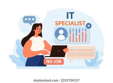 Dismissal of IT specialists. Mass unemployment of internet technology digital workers due to financial crisis. Overheated labor market. Flat vector illustration