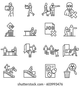 Dismissal From Work Icons Set. Termination Of Employment, Thin Line Design. Employee Departure From A Job. Isolated Symbols Collection