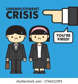 Dismissed person. Unemployment crisis and job reduction. Concept of economic crisis, business vector illustration.
