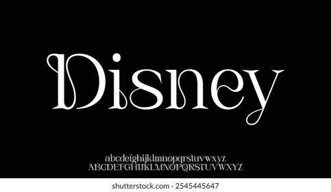 Disney, Letras alfabeto elegante logotipo de fonte clássico desenhos de moda mínima. Tipografia moderna sans fontes e número para a marca do logotipo. ilustração vetorial
